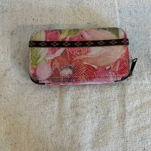 Patricia Nash Leather Floral Oria Snake Print Zipper Billfold Wallet /Clutch - Picture 1 of 7